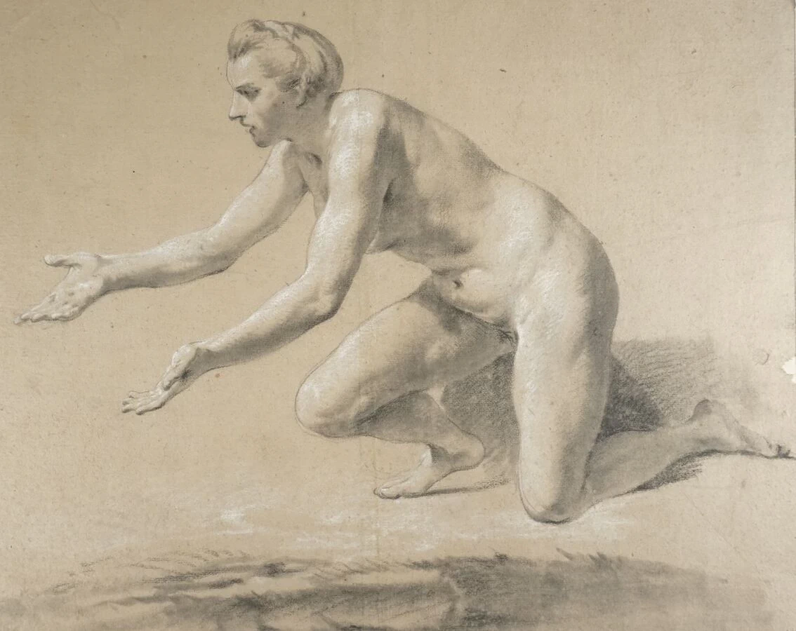 Figura inginocchiata con braccia aperte - attribuito